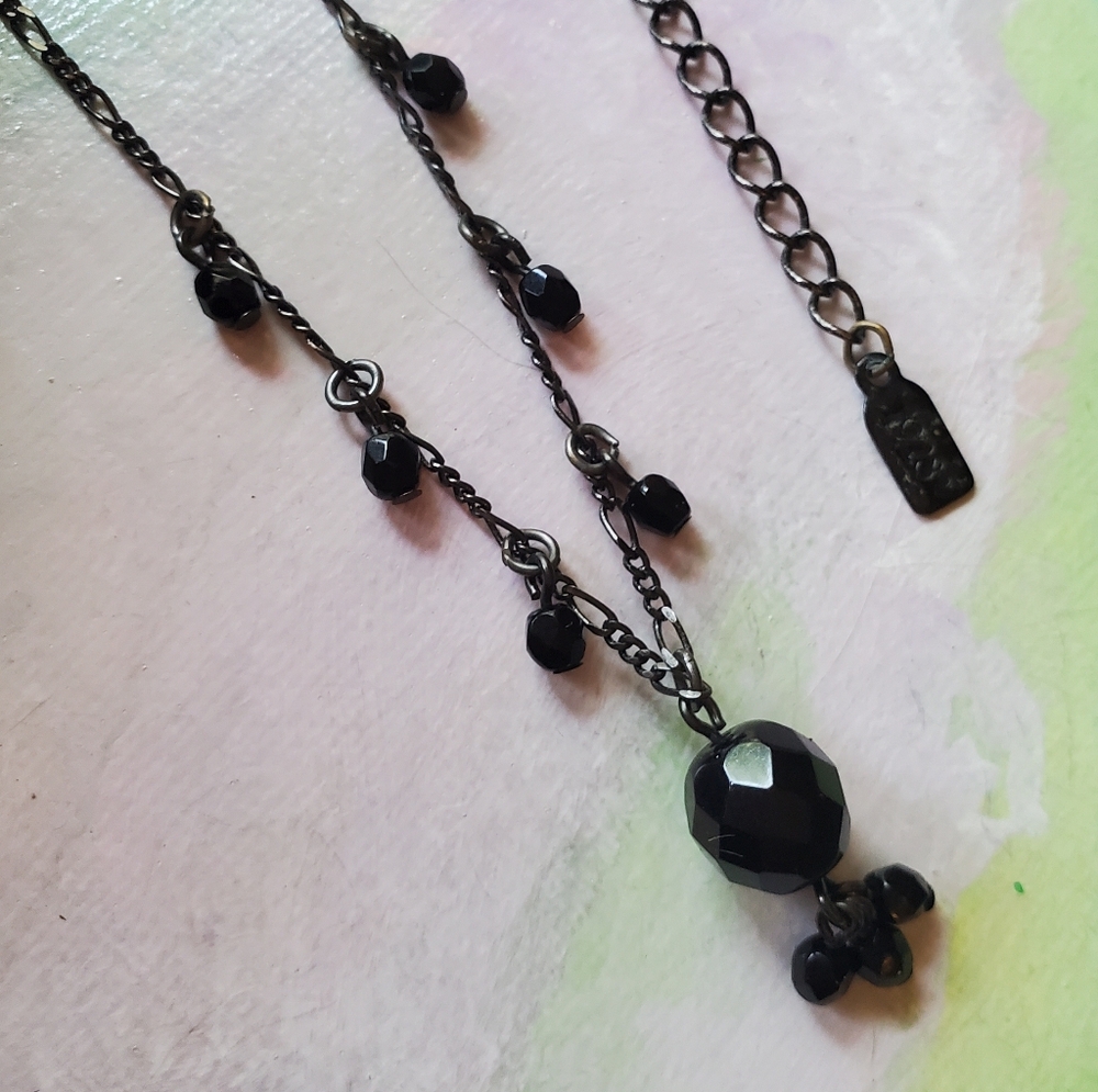 1928 Black Glass Bead Necklace Dainty
